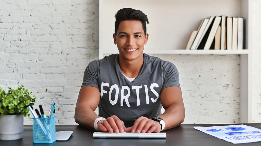 fortis website designer typing on keyboard